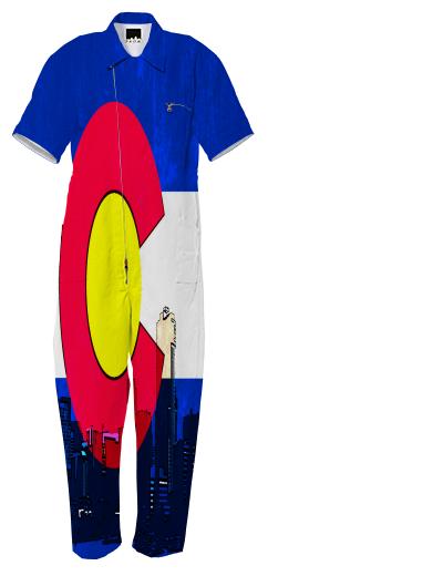 Bright Denver Colorado skyline flag jumpsuit