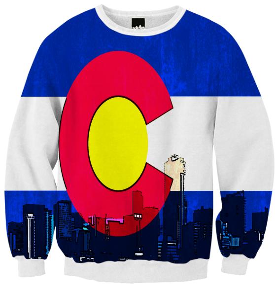 Bright Denver Colorado skyline flag sweatshirt