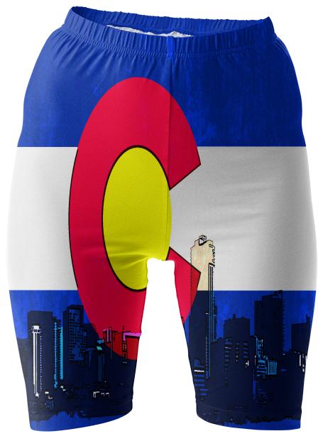 Bright Denver Colorado skyline flag bike shorts