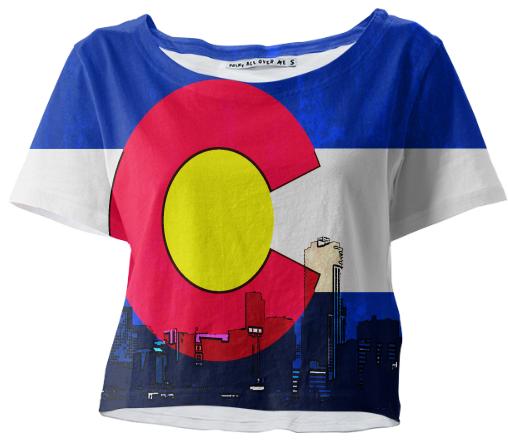 Bright Denver Colorado skyline flag crop tshirt
