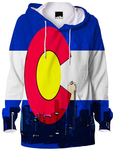 Bright Denver Colorado skyline flag hoodie