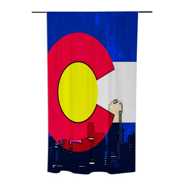 Bright Denver Colorado skyline flag curtain