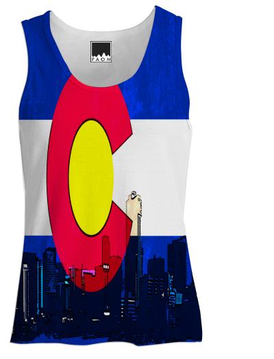 Bright Denver Colorado skyline flag womens tank top