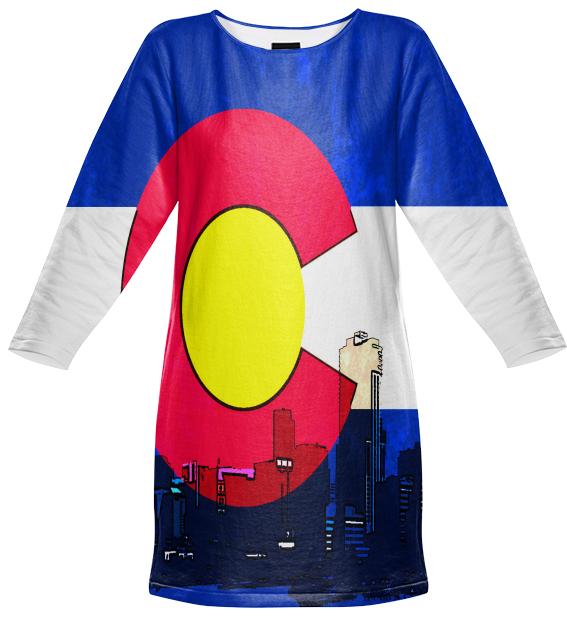 Bright Denver Colorado skyline flag sweatshirt dress
