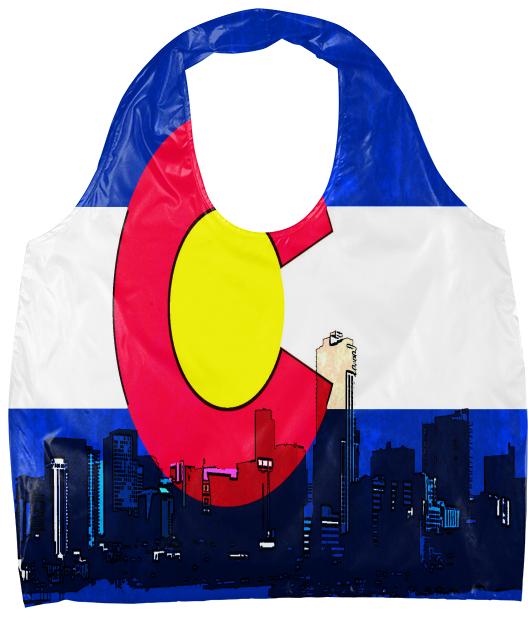 Bright Denver Colorado skyline flag reusable bag
