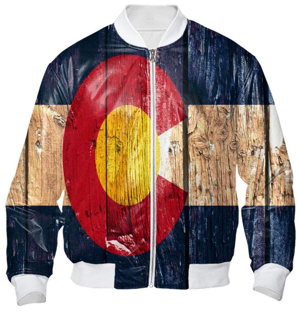 Rustic wood Colorado flag bomber jacket