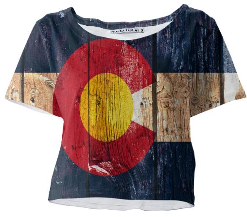 Rustic wood Colorado flag crop tshirt