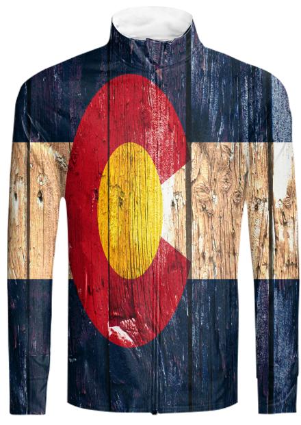 Rustic wood Colorado flag track suit jacket