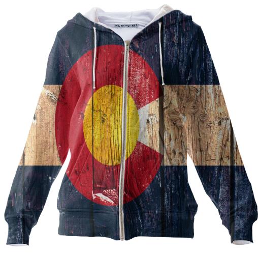 Rustic wood Colorado flag zip hoodie