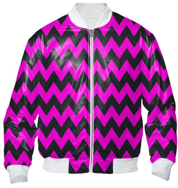 Neon pink black chevron bomber jacket