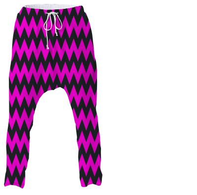 Neon pink black chevron drop pants