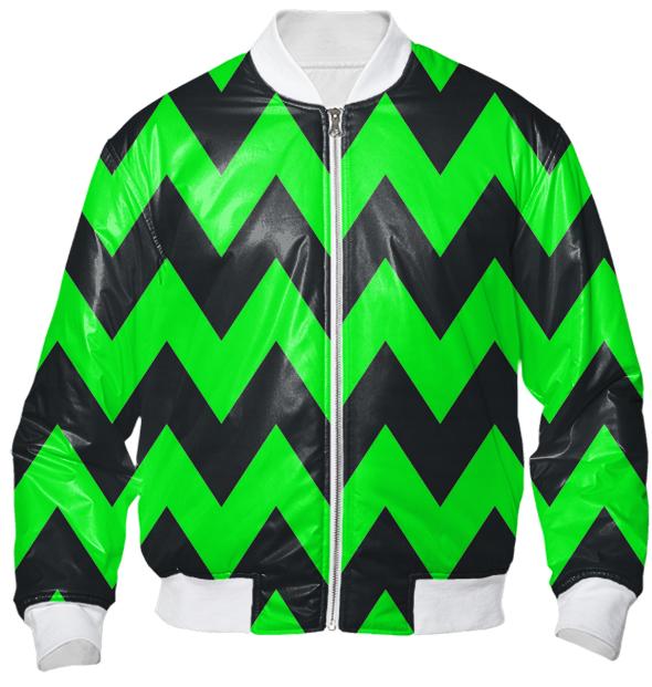 Neon green black chevron bomber jacket