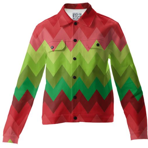 Red green Christmas chevron pattern twill jacket