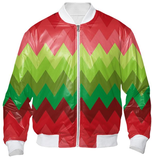 Red green Christmas chevron pattern bomber jacket