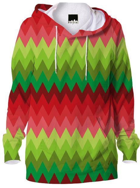 Red green Christmas chevron pattern hoodie