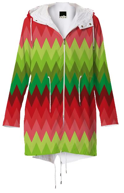 Red green Christmas chevron pattern raincoat