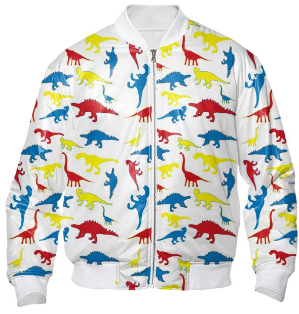 Red yellow blue dinosaurs bomber jacket