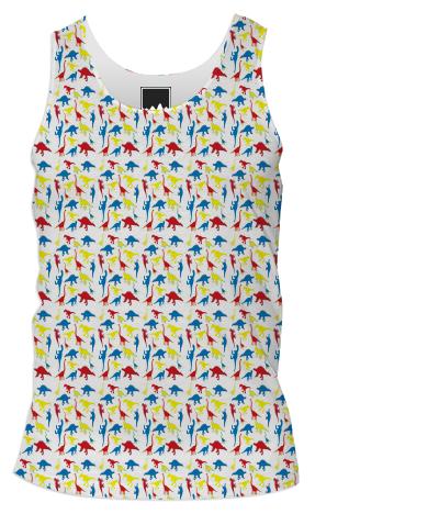 Red yellow blue dinosaurs tank top