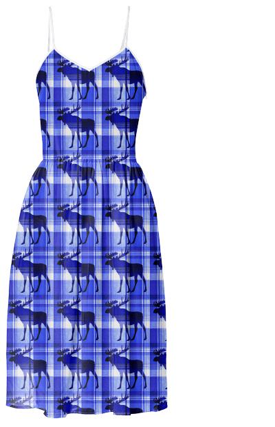 Rustic blue plaid moose dress