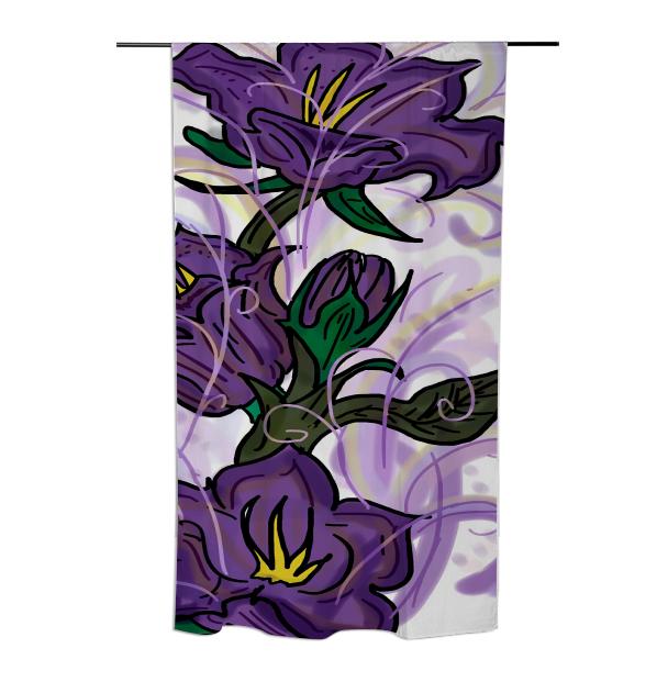 Purple flowers drawing curtain