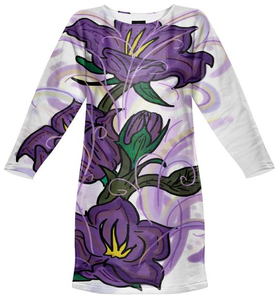 Purple flowers drawing sweatshirt dress