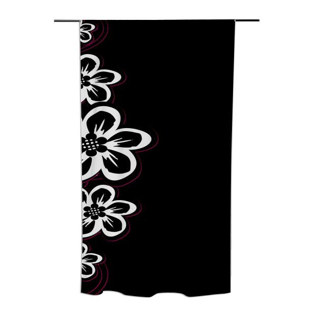 Messy black white pink flowers curtain