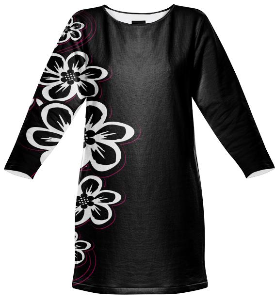 Messy black white pink flowers sweatshirt dress