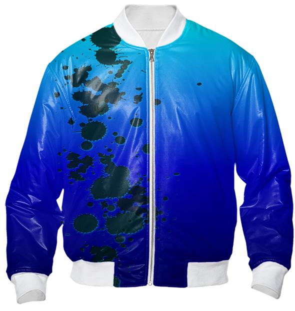 Blue paint splat bomber jacket