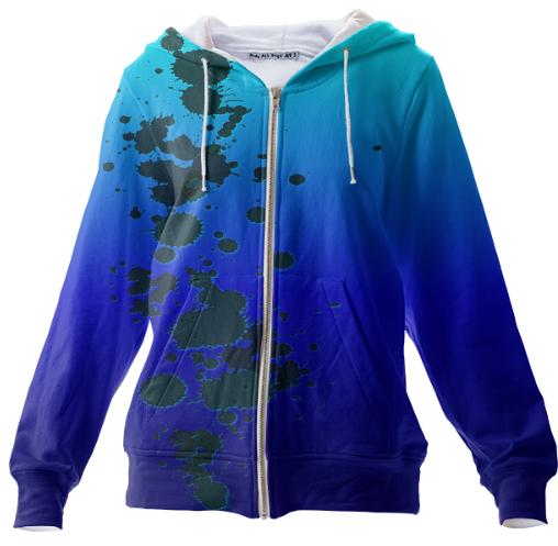Blue paint splat zip hoodie