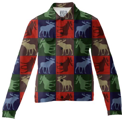 Colorful rustic moose four square twill jacket