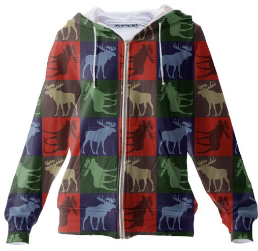 Colorful rustic moose four square zip hoodie