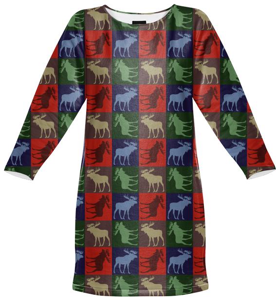 Colorful rustic moose four square sweatshirt dress
