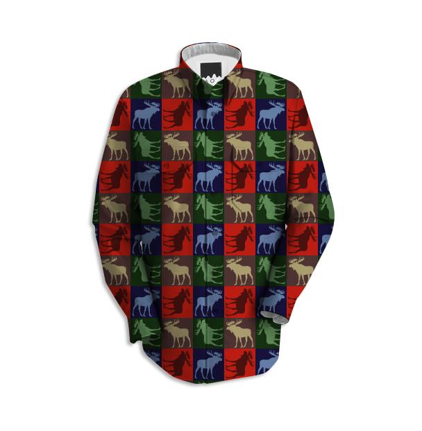 Colorful rustic moose four square long sleeve shirt