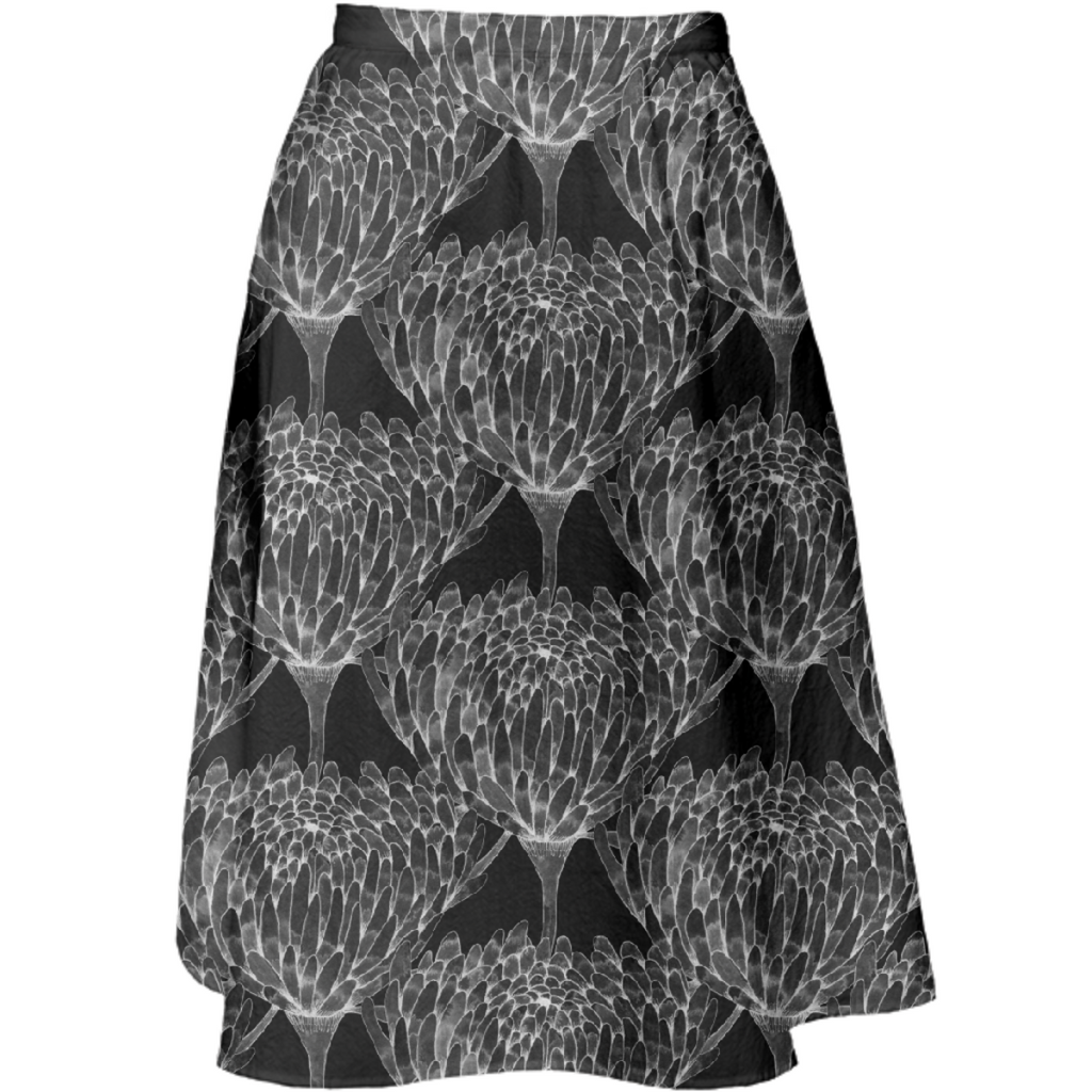 Chrysanthemum Crowd Black on black Midi Skirt