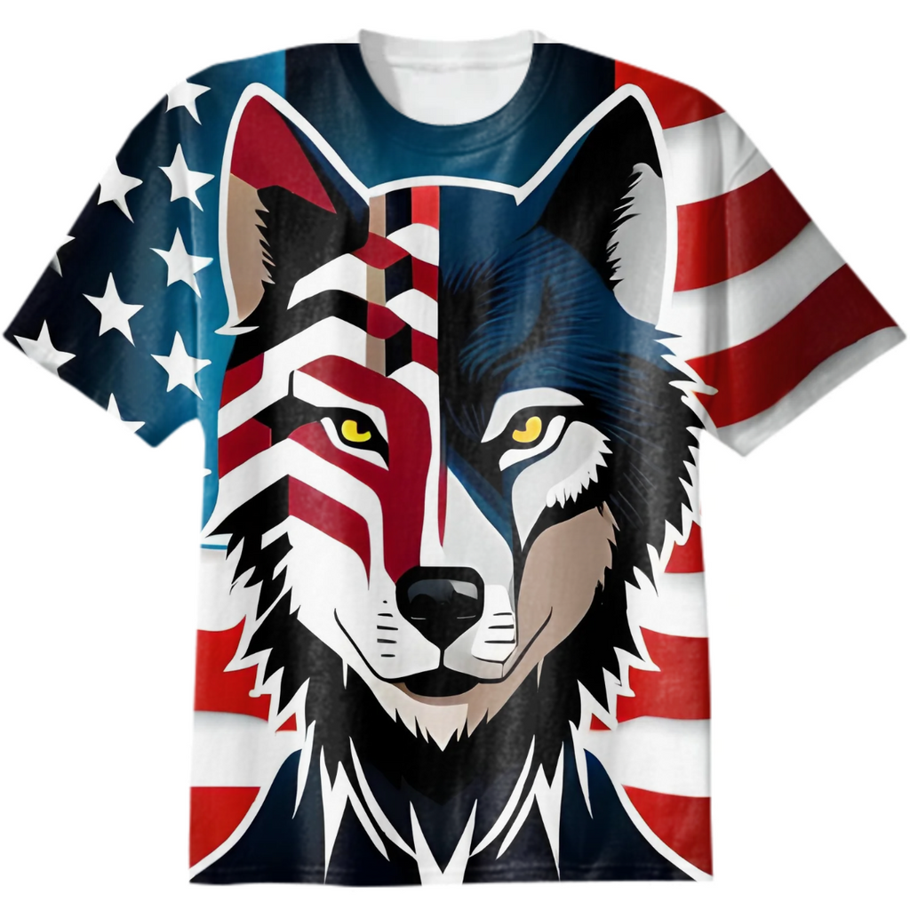 Wolf Embracing the American Flag