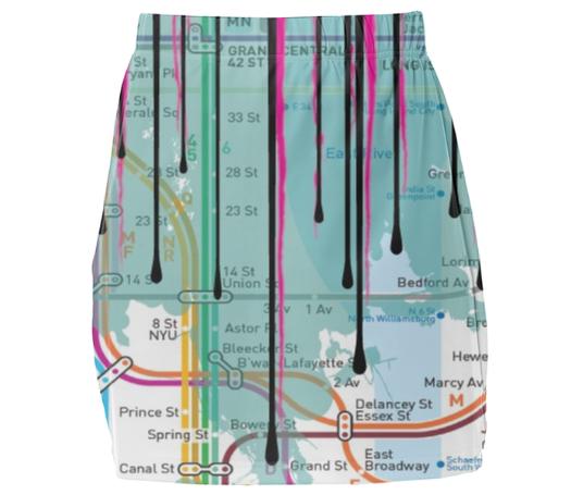 Dripping Subway Map Mini Skirt