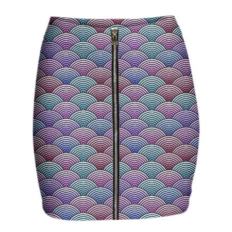 Oriental Concentric Circles Pattern Held Mini Zip Skirt