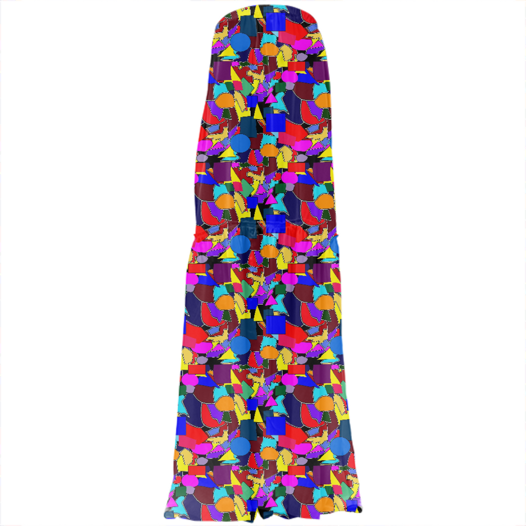 Colorful Shapes Collage Strapless Silk Dress