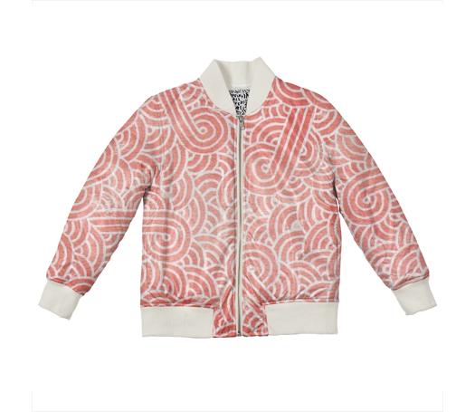 Peach echo and white swirls doodles Kids Bomber Jacket