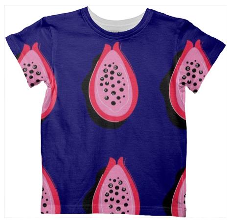 Kids artistic Tshirt Blue with Papayas Original drawing