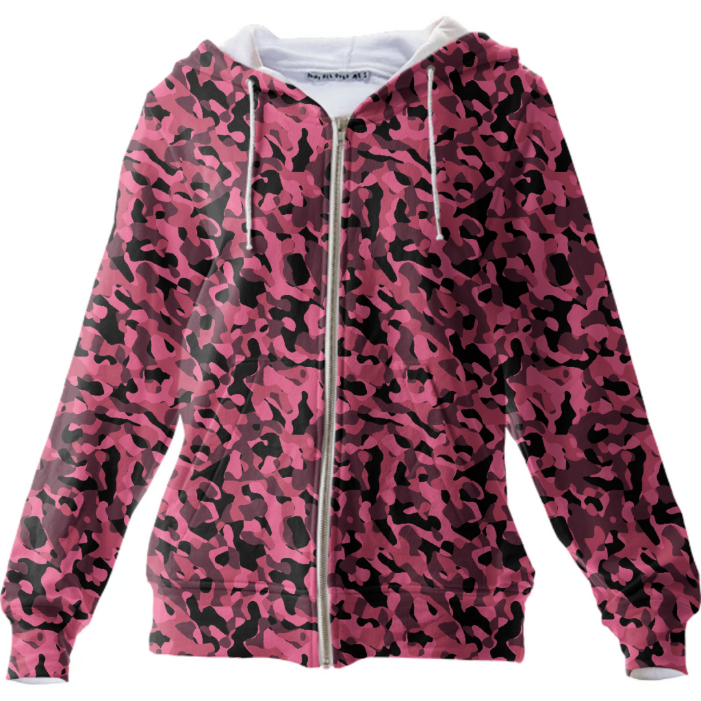 Pink and Black Camo Camouflage Pattern Zip Hoodie