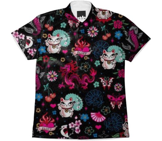 Lucky Kitty Short Sleeve Men s WorkShirt