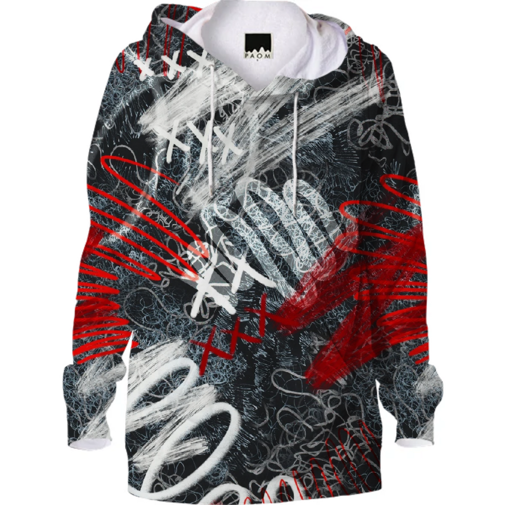 Red-black pattern in trash polka style with scribbles