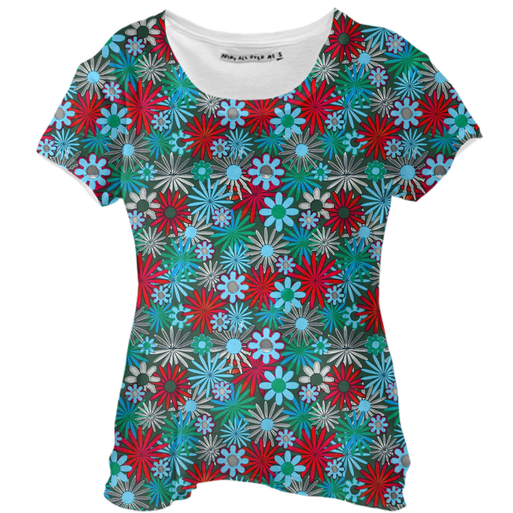 Red Green Daisies Pattern Drape Shirt