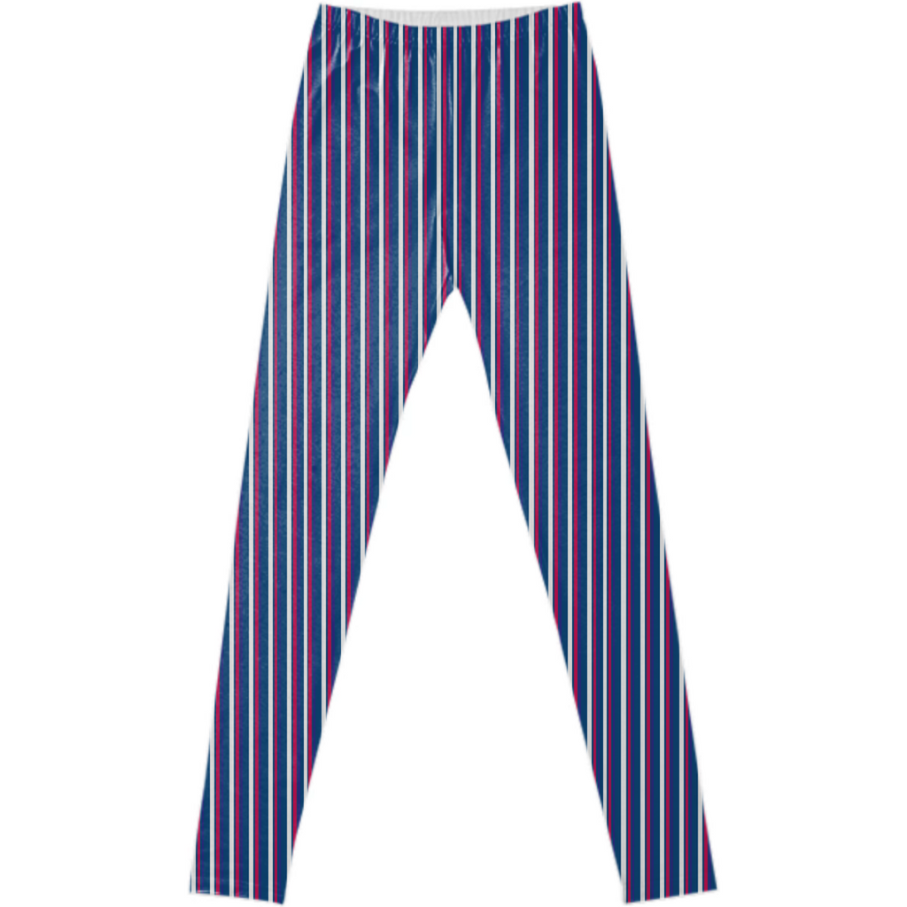 Stripe Blue White Red Marine Themed Leggings