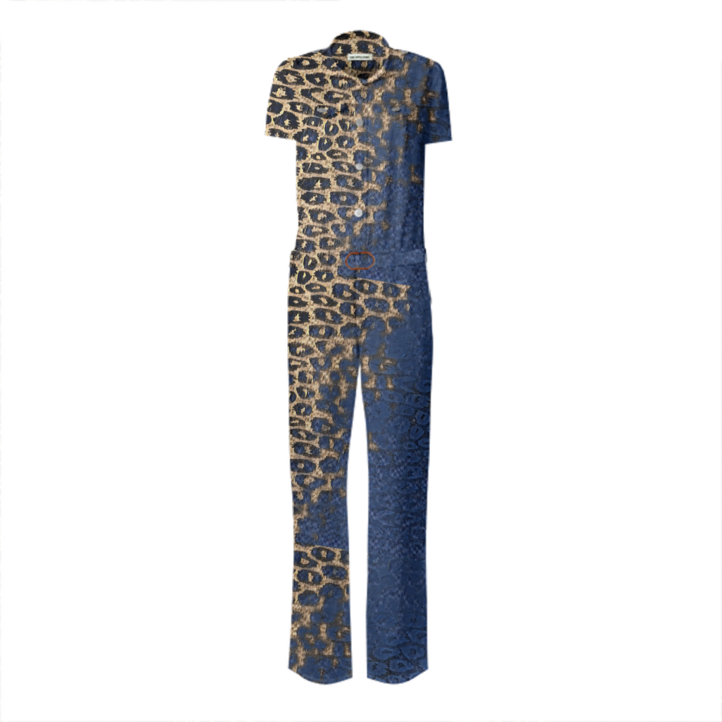 Blue Cheetah Belted Jumpsuit