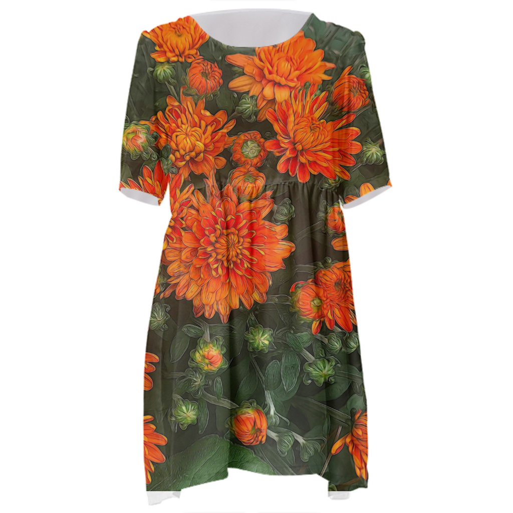 Orange Fall Mums Babydoll Dress