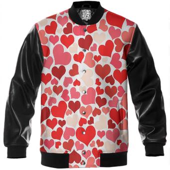 Red Pink Beige Heart Explosion Varsity Jacket