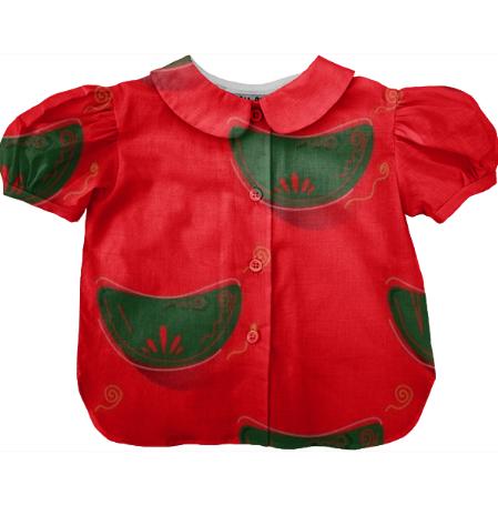 KIDS COTTON DESIGNERS BLOUSE MANDARINS GREEN RED