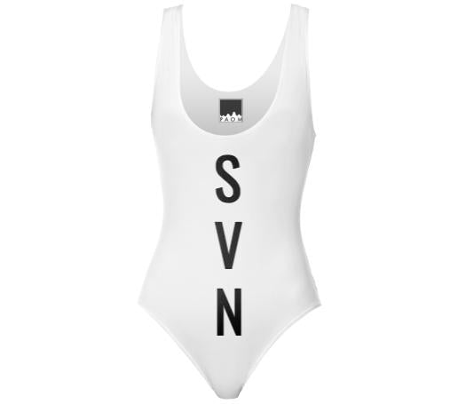 Seven Stripes One Piece Swimsuit White